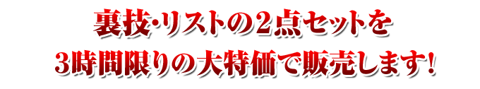 裏技・リストの２点セットを

３時間限りの大特価で販売します！
